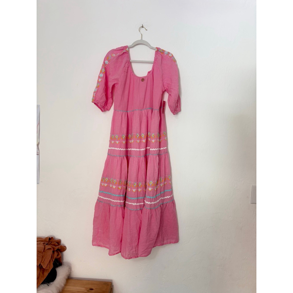 Women's Simply Southern Maxi Dress Size S Pink Embroidered Cotton - Picture 2 of 12